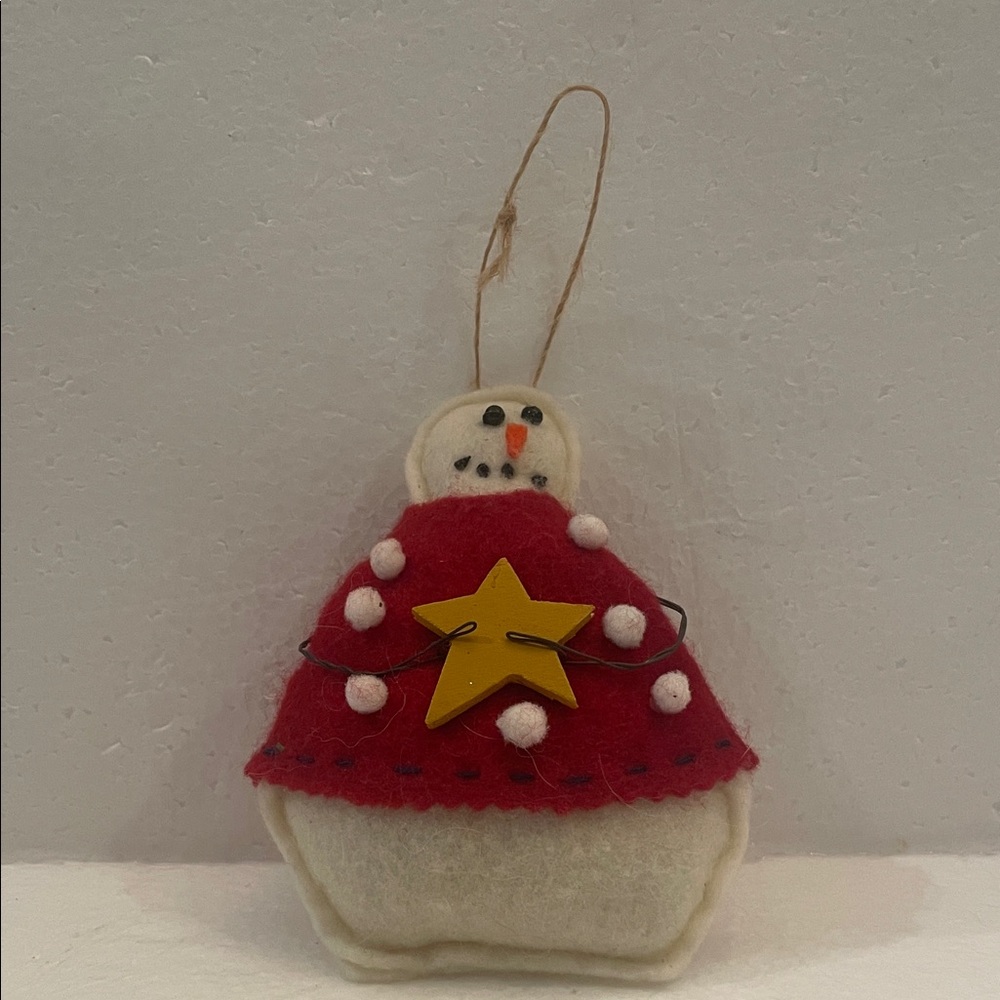 Vintage 90s Festive handcrafted Snowman Ornament Red White